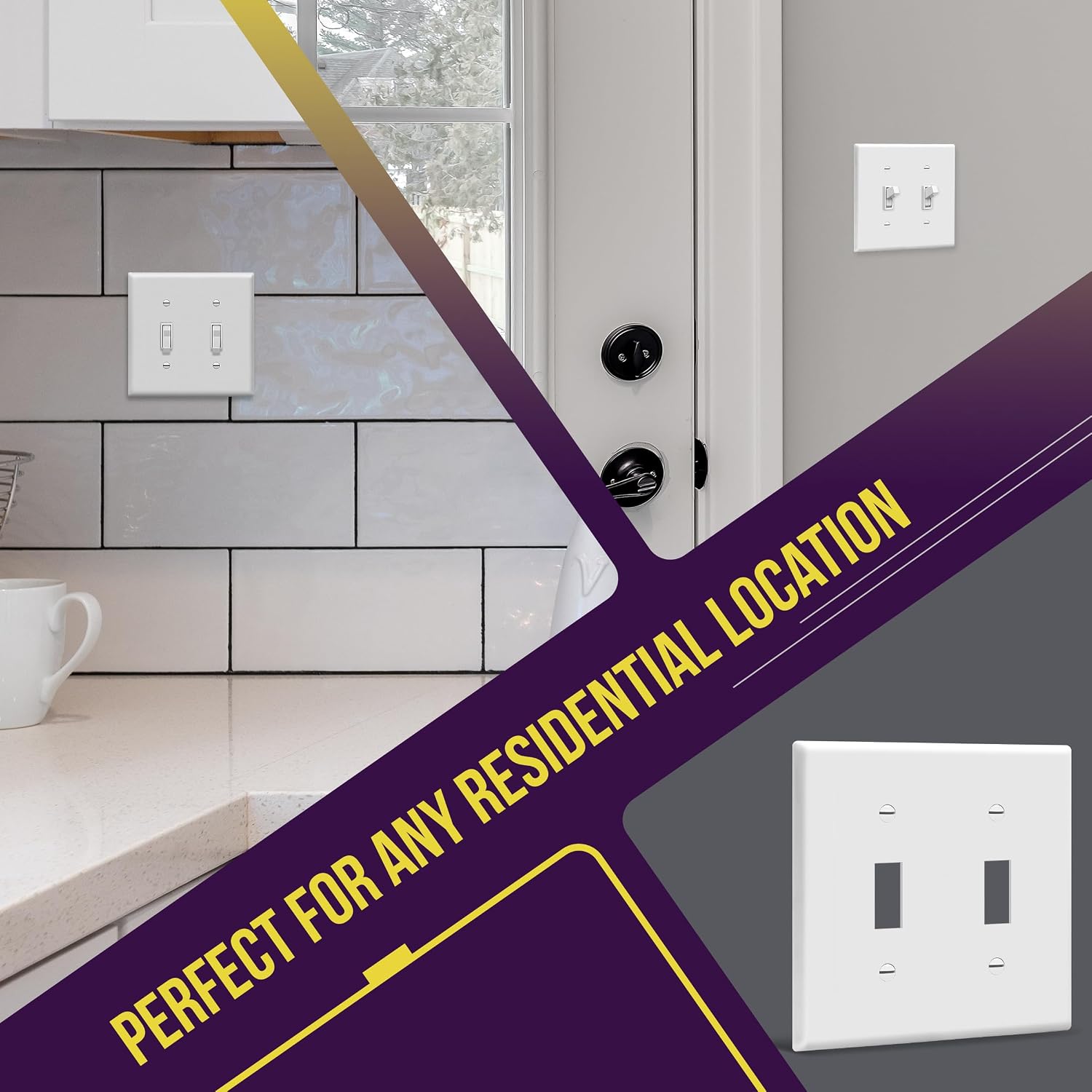 ENERLITES Toggle Light Switch Wall Plate, Gloss Finish, Size 2-Gang 4.50" x 4.57", Double Switch Cover, Unbreakable Polycarbonate Thermoplastic, 8812-W, White