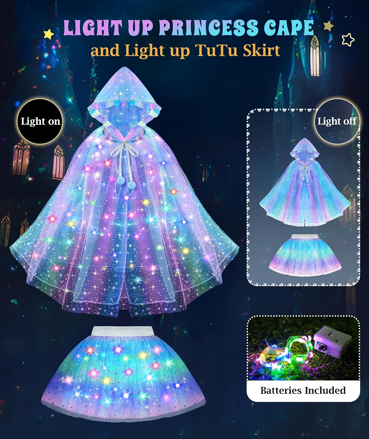 Princess Dress Up for Girls, Unicorn Light up Princess Cape Princess Dress