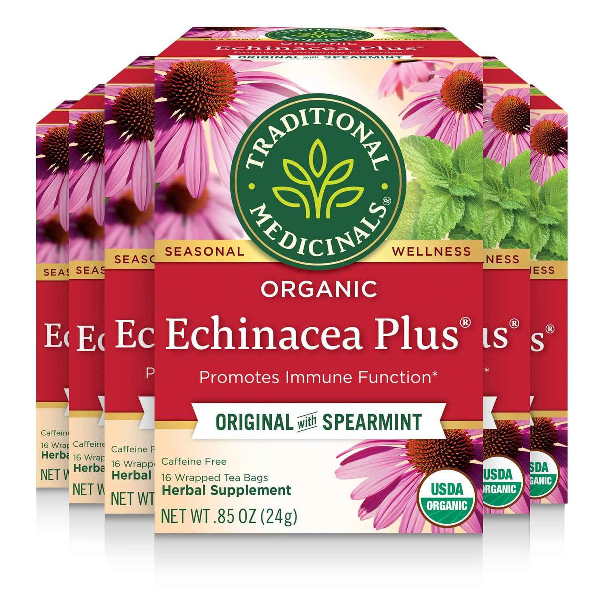 Traditional Medicinals Organic Echinacea Plus Spearmint, 96 Tea Bags | Promotes Immune Function, w/Spearmint, Kosher, Non-GMO, Caffeine-Free, Compostable