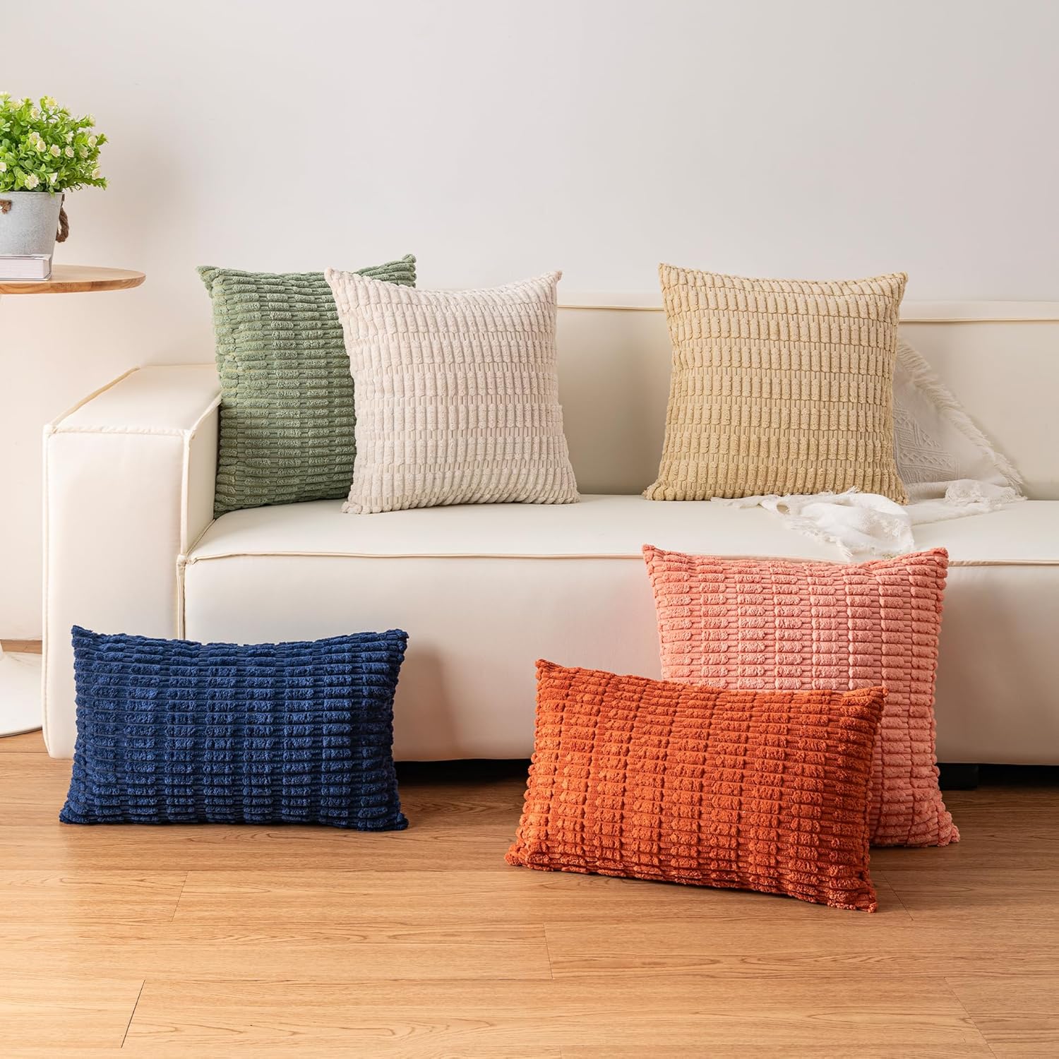 Pack of 2 Corduroy Decorative Throw Pillow Covers 12x24 Inch, Light Grey