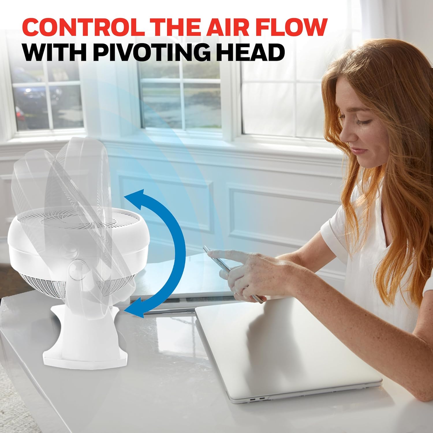 Honeywell TurboForce Air Circulator, Small Tabletop Fan, Quiet Personal Fan for Home or Office, 3 Speeds, 90 Degree Pivoting Head, White, HT-904
