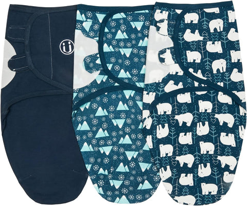 insular Baby Swaddle Wrap, Swaddle Blanket for Newborn and Infant, Adjustable Velcro Swaddling Set for Boy and Girl, Soft Cotton Baby Sleep Sack 3 Pack, Bear, Small(0-3 Month)