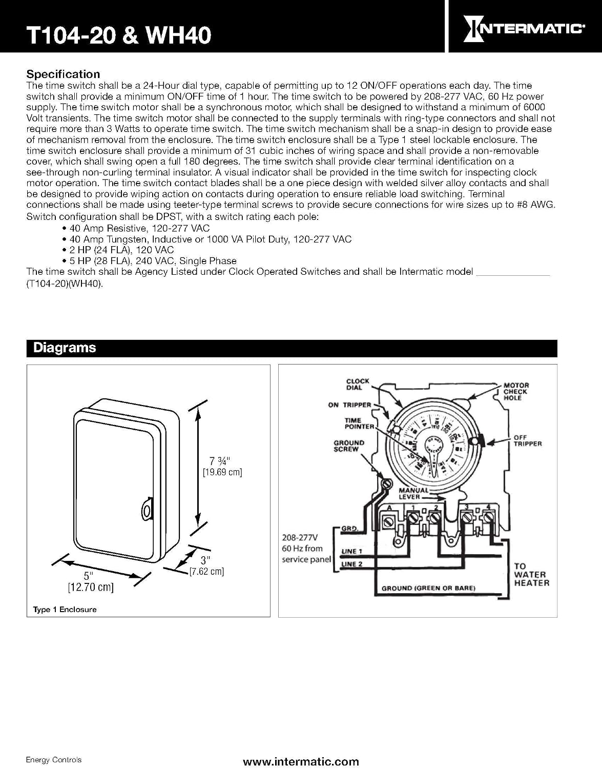 Intermatic WH40 Electric Water Heater Timer, Gray