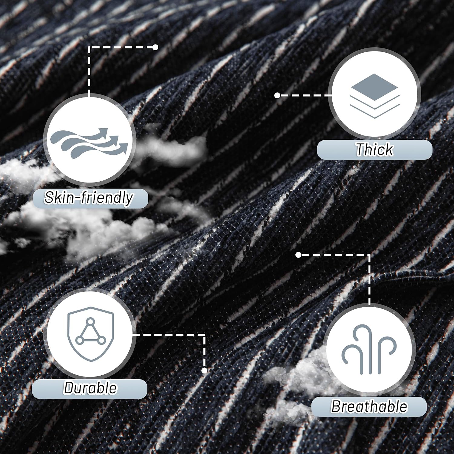 MYSKY HOME Couch Covers for 2 Cushion Couch Sectional Sofa, L Shape Sofa Protector Navy Chenille Couch Cover, Sofa Covers Washable Blanket with Tassel Pet Couch Cushion Cover, 71"X102"