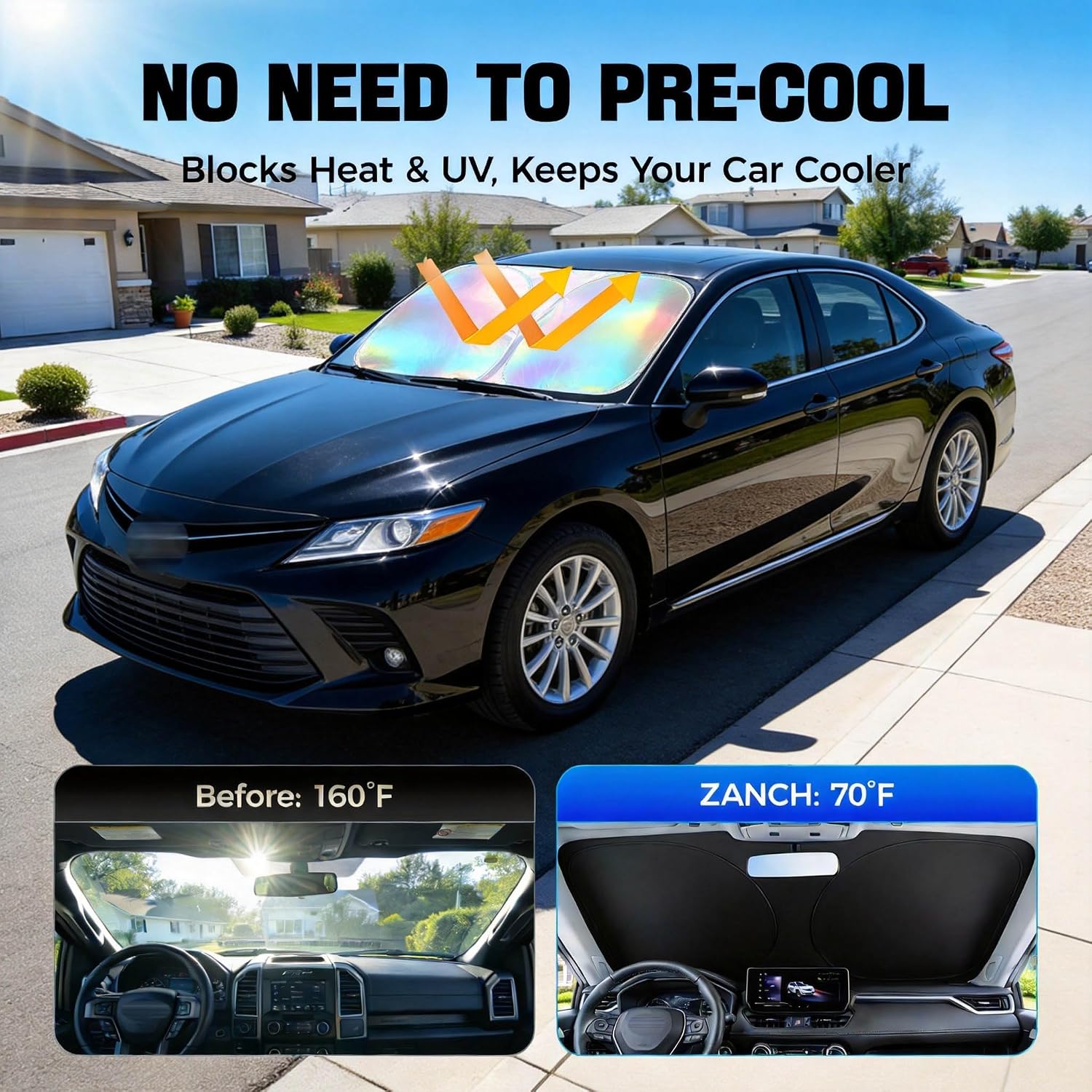 Windshield Sun Shade for Toyota Camry - Original Design, Telescopic Design for All Sedan Models, Reflective Laser Coating, 99% UV Protection, Foldable
