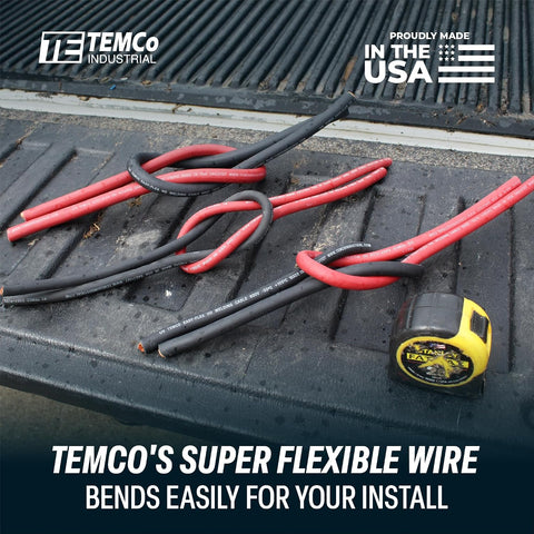TEMCo 4 Gauge AWG 10 Ft Black + 10 Ft Red Flexible Pure Copper Made in USA Welding Cable Battery Wire - Heavy Duty Solar, Inverter, Car, RV, Truck