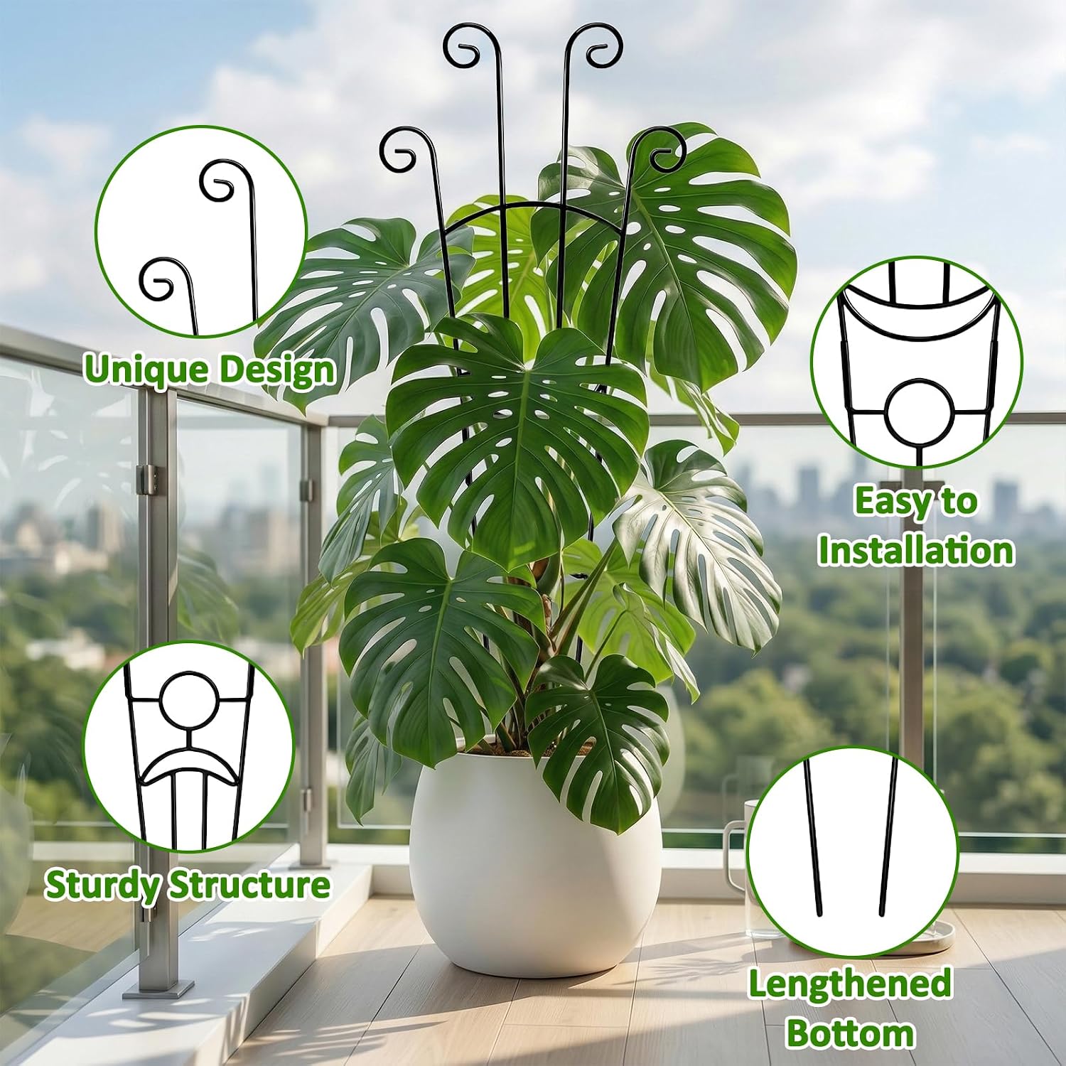 Monstera Plant Support - 4-Pack of 32.6" Tall Plant Trellis Stakes for Large Indoor Vines | Adjustable Dual Pole Frame for Monstera Deliciosa & Potted Plants