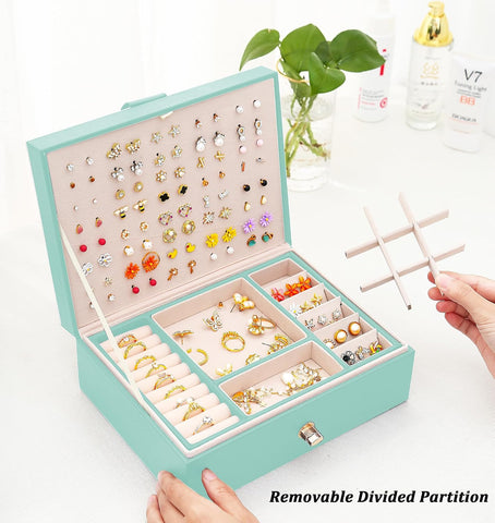 QBestry Girls Jewelry Box for Earrings Jewelry Organizer Box Teen Girls Earrings Organizer Jewelry Box Earring Holder Organizer Stud Earring Box for Girls Womens Jewelry Case Organizer Teal