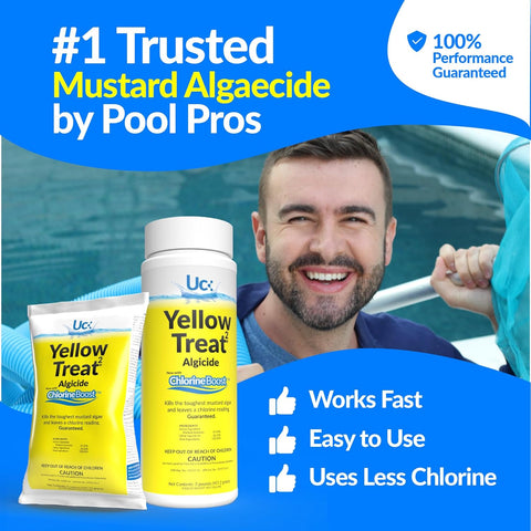 United Chemical's Yellow Treat Mustard Algaecide for Swimming Pool – Super Strength Algae Killer for Mustard & Yellow Algae in Saltwater & Chlorine, Above & Inground Pool Treatment | YT2-2LB