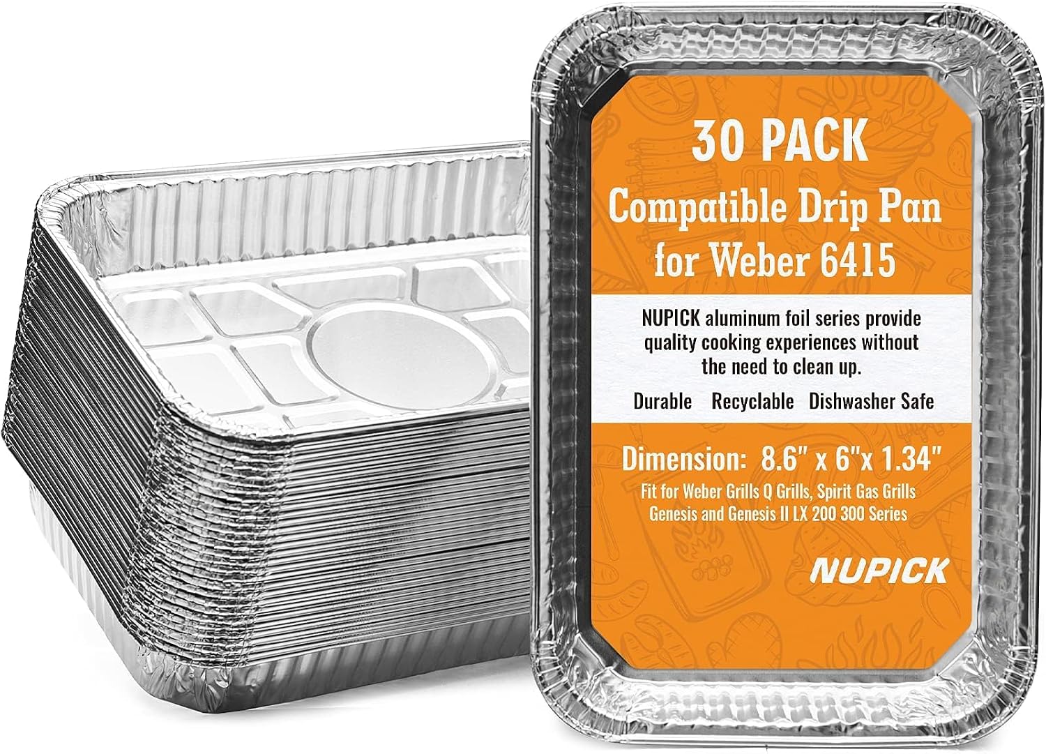 NUPICK 30 Pack 6415 Drip Pans Compatible for Weber