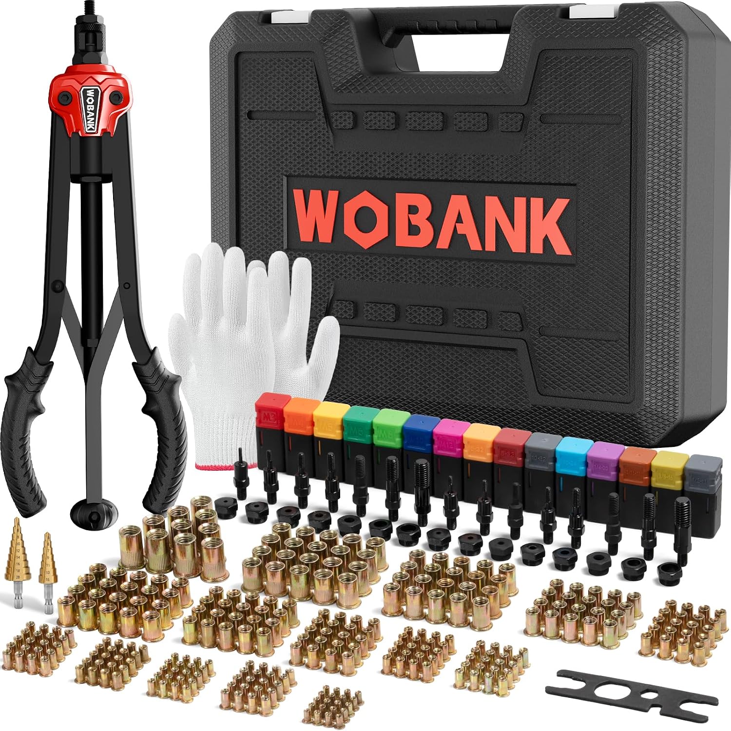 Rivet Nut Tool Kit, 16" Rivnut Tool with 15 Mandrels & 290 Rivet Nuts