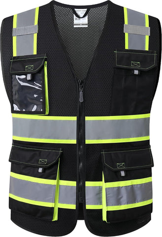 JKSafety Safety Vest for Men Women Hi Vis Reflective Vest JK220 Black 2XL