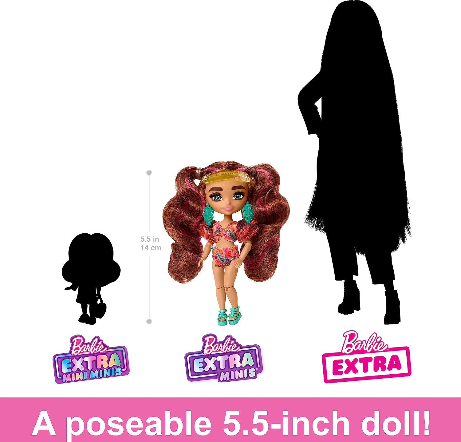 Barbie Extra Fly Minis Travel Doll, Beach Look with Pink-Streaked Pigtails in Swimsuit, Sarong & Accessories