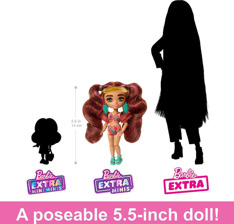 Barbie Extra Fly Minis Travel Doll, Beach Look with Pink-Streaked Pigtails in Swimsuit, Sarong & Accessories