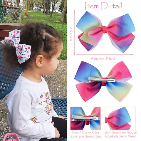 18Pcs 5 Inch Hair Bows for Girls,Colorful Rainbow Girls Hair Bows