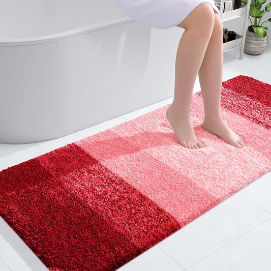 OLANLY Bathroom Rug Mat 54x24, Extra Soft and Absorbent Microfiber Bath Rugs, Non-Slip Plush Shaggy Bath Carpet, Machine Wash Dry, Bath Mats for Bathroom Floor, Tub and Shower, Red