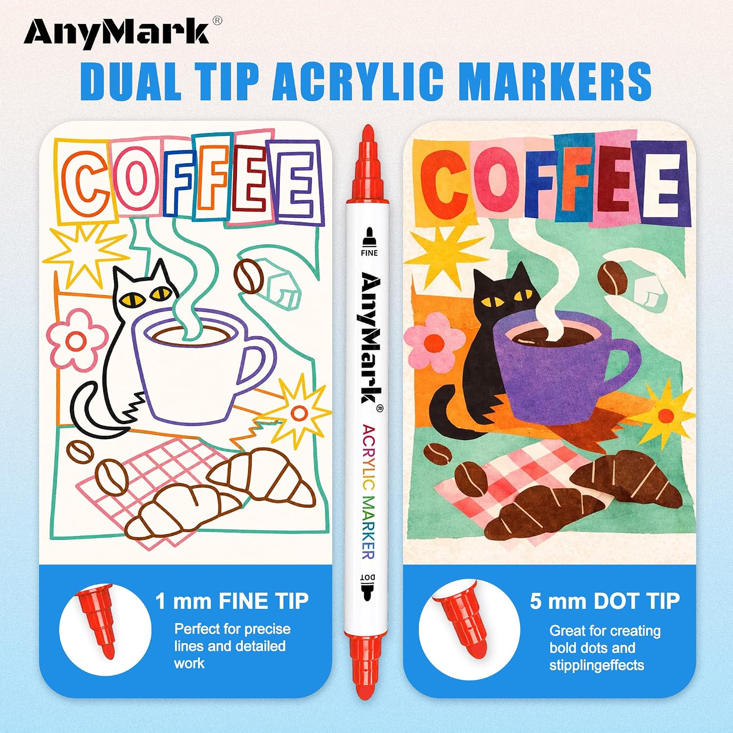 AnyMark 48 Colors Acrylic Paint Markers Dot & Fine Paint Pens