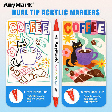 AnyMark 48 Colors Acrylic Paint Markers Dot & Fine Paint Pens