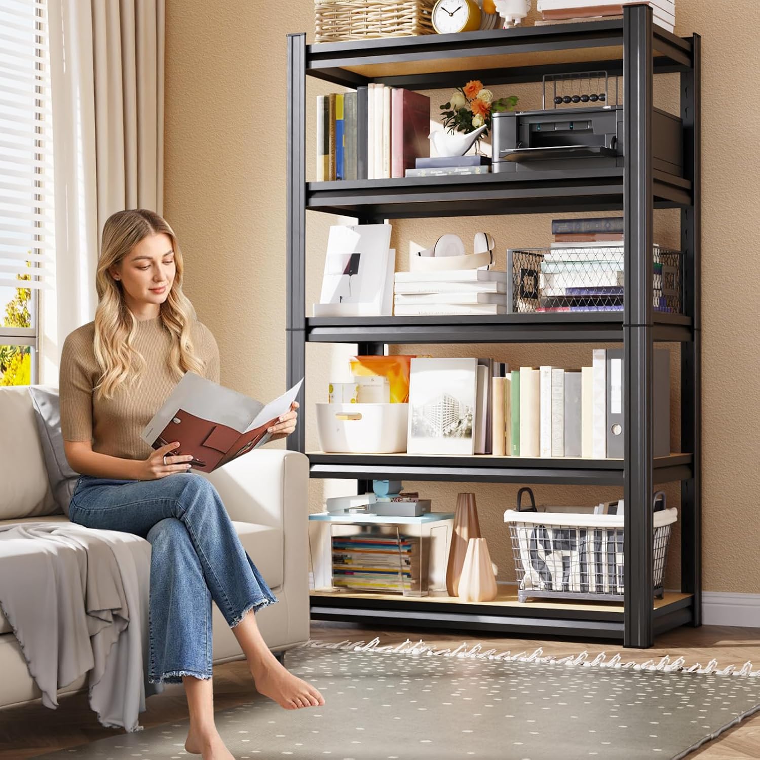 71" H x 28" W x 12" D Garage Shelving for Home & Garage Organization, 5-Tier Adjustable Metal Storage Rack for Tools, Storage Bins & Household Essentials, Utility Shelf for Garage, Pantry