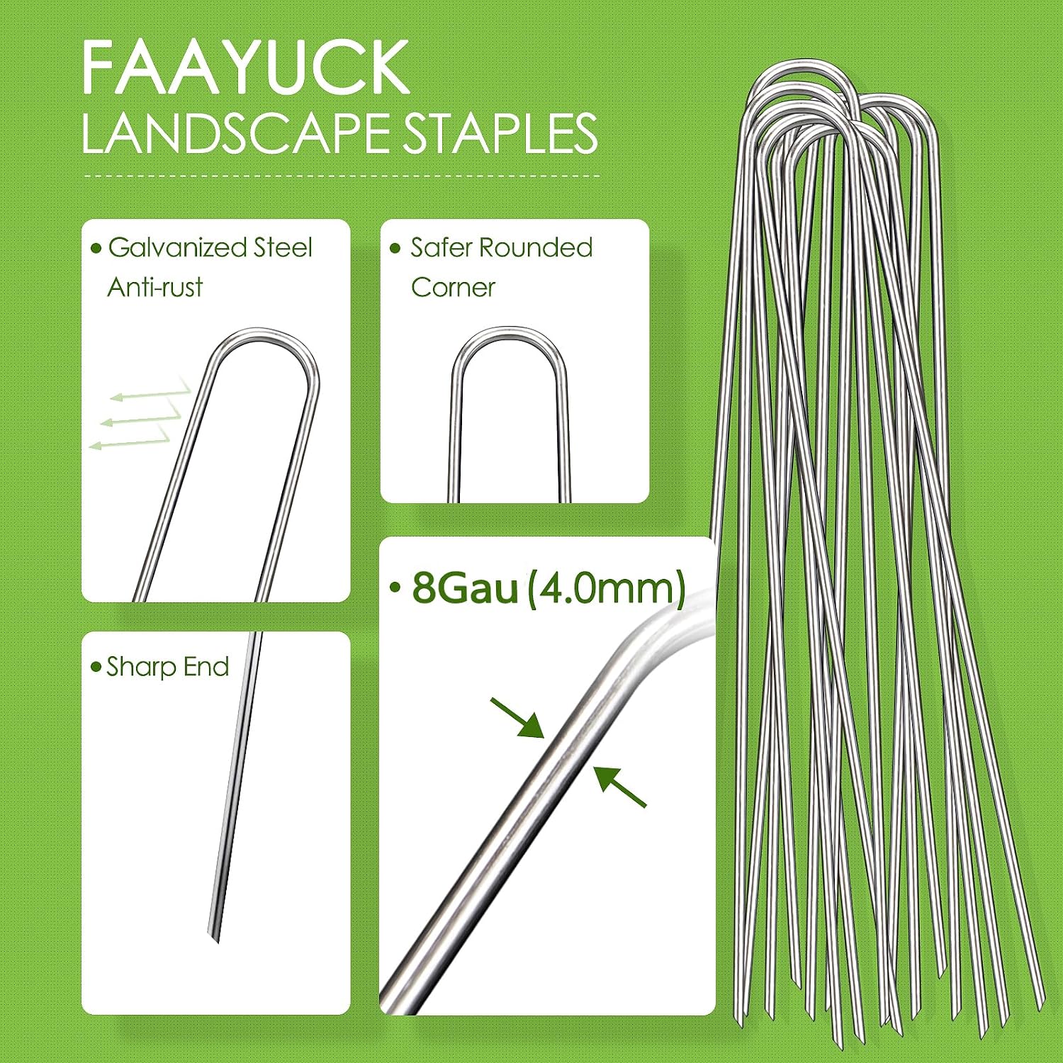 8 Inch Landscape Staples, 12/25/50/100 Pack Galvanized Garden Stakes, Heavy Duty 8 Gauge U-Shaped Ground Stakes for Weed Barrier Fabric, Irrigation Tubing, Fence, Outdoor Decorations