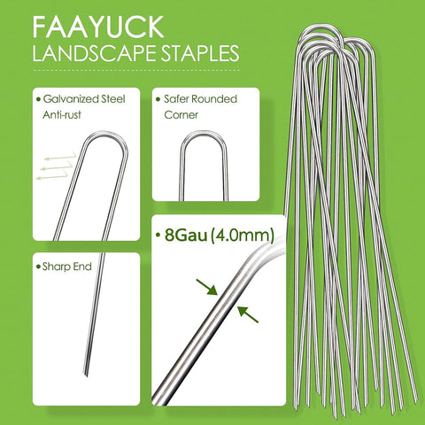 8 Inch Landscape Staples, 12/25/50/100 Pack Galvanized Garden Stakes, Heavy Duty 8 Gauge U-Shaped Ground Stakes for Weed Barrier Fabric, Irrigation Tubing, Fence, Outdoor Decorations