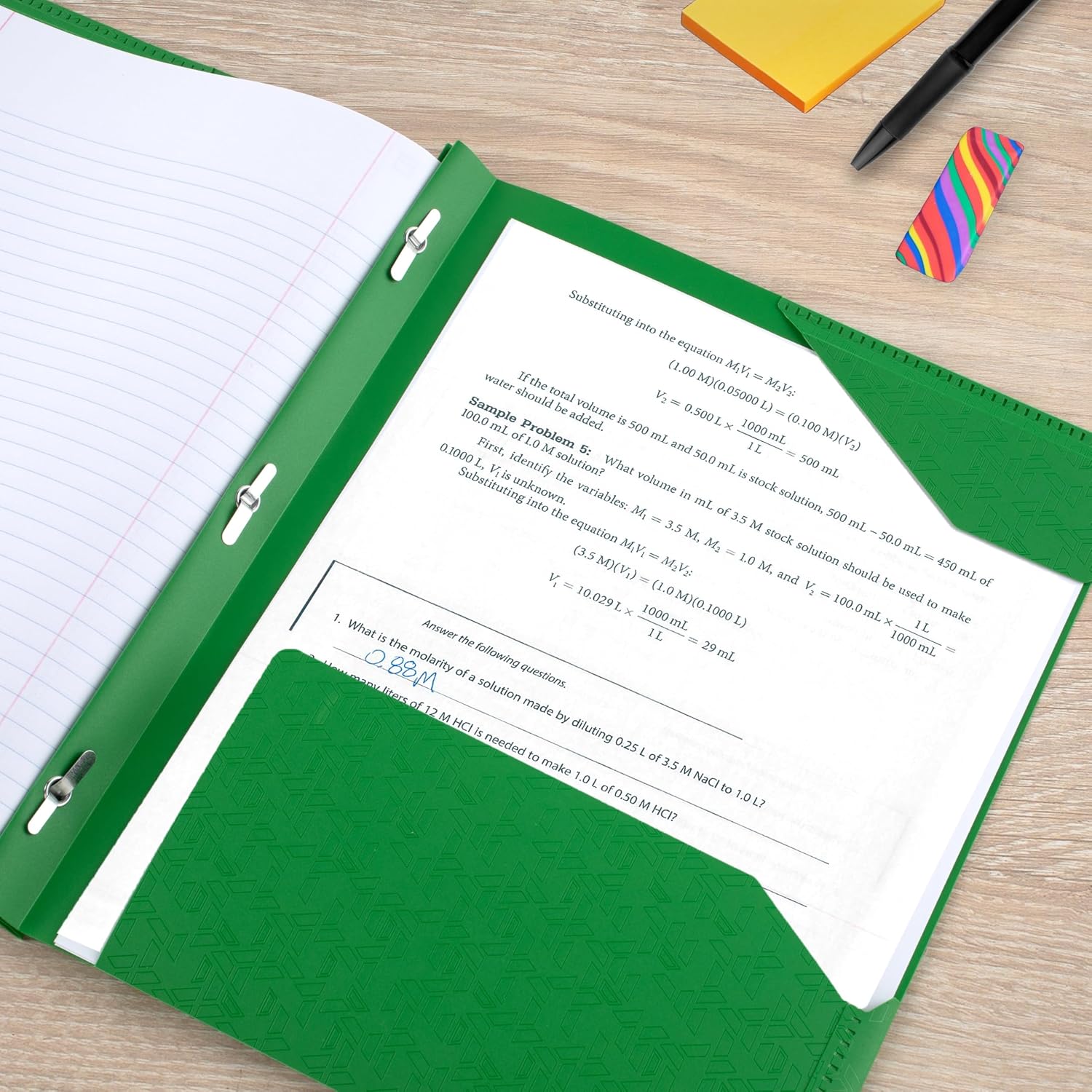 Five Star 2-Pocket Folder, Plastic Folder with Stay-Put Tabs and Prong Fasteners, Holds 8-1/2" x 11" Paper, Forest Green (72111)