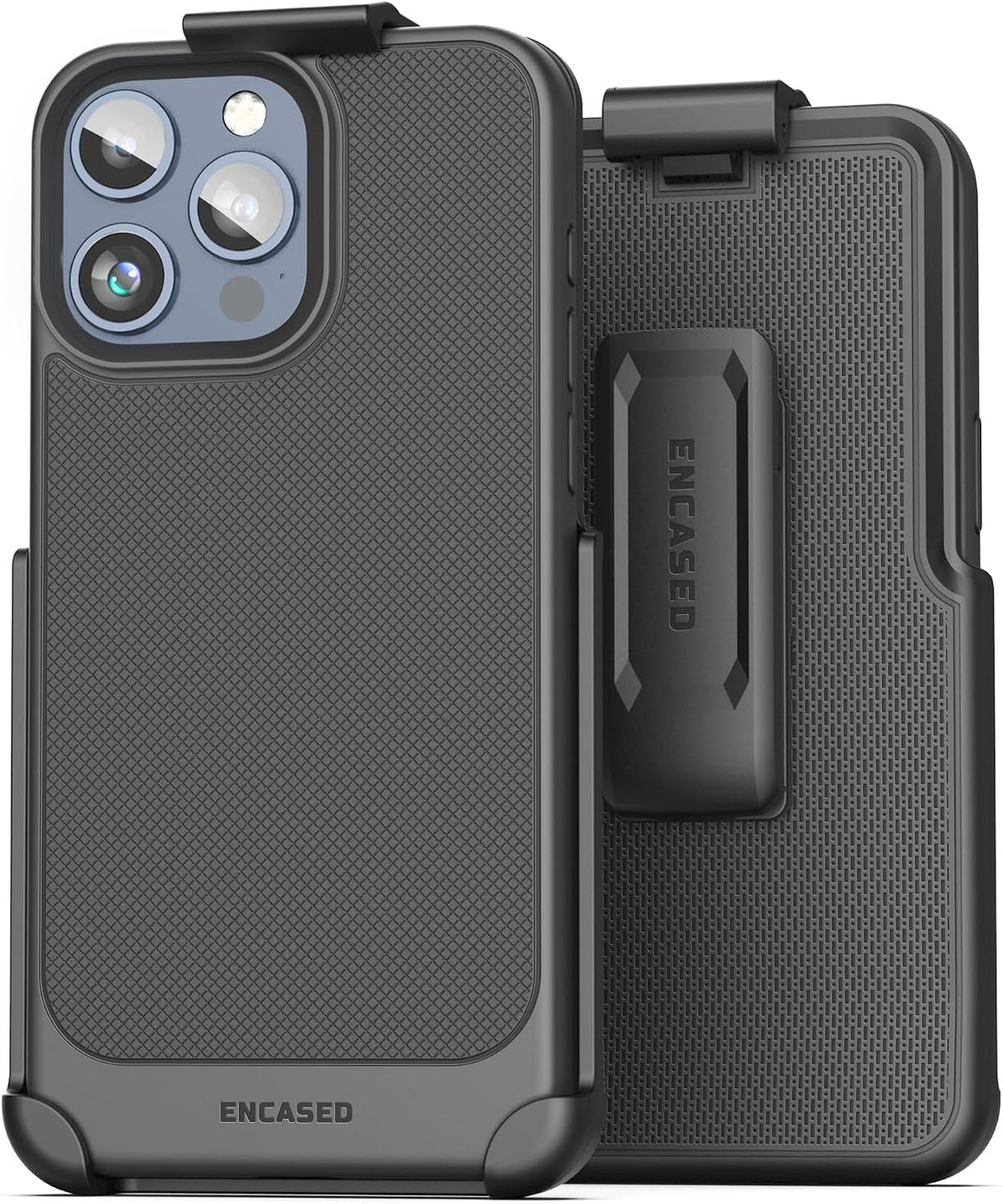 Encased Belt Case for iPhone 15 Pro (2023) Thin Armor Slim Cover with Rotating Phone Holster Clip - Black