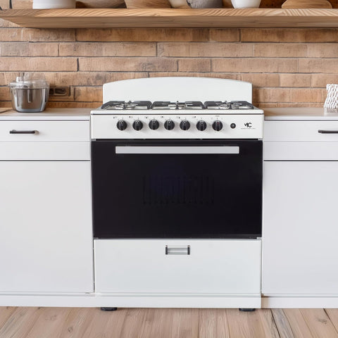 Magnificent Chef 30" Freestanding Gas Range, 4.0 Cu Ft Space Saver Oven, White | 3 Ultra-Fast & 3 Fast Burners, Cast Iron Grates, LP/NG Ready MGR30DNM56WDIB | Delivery Included & 2-Year Warranty