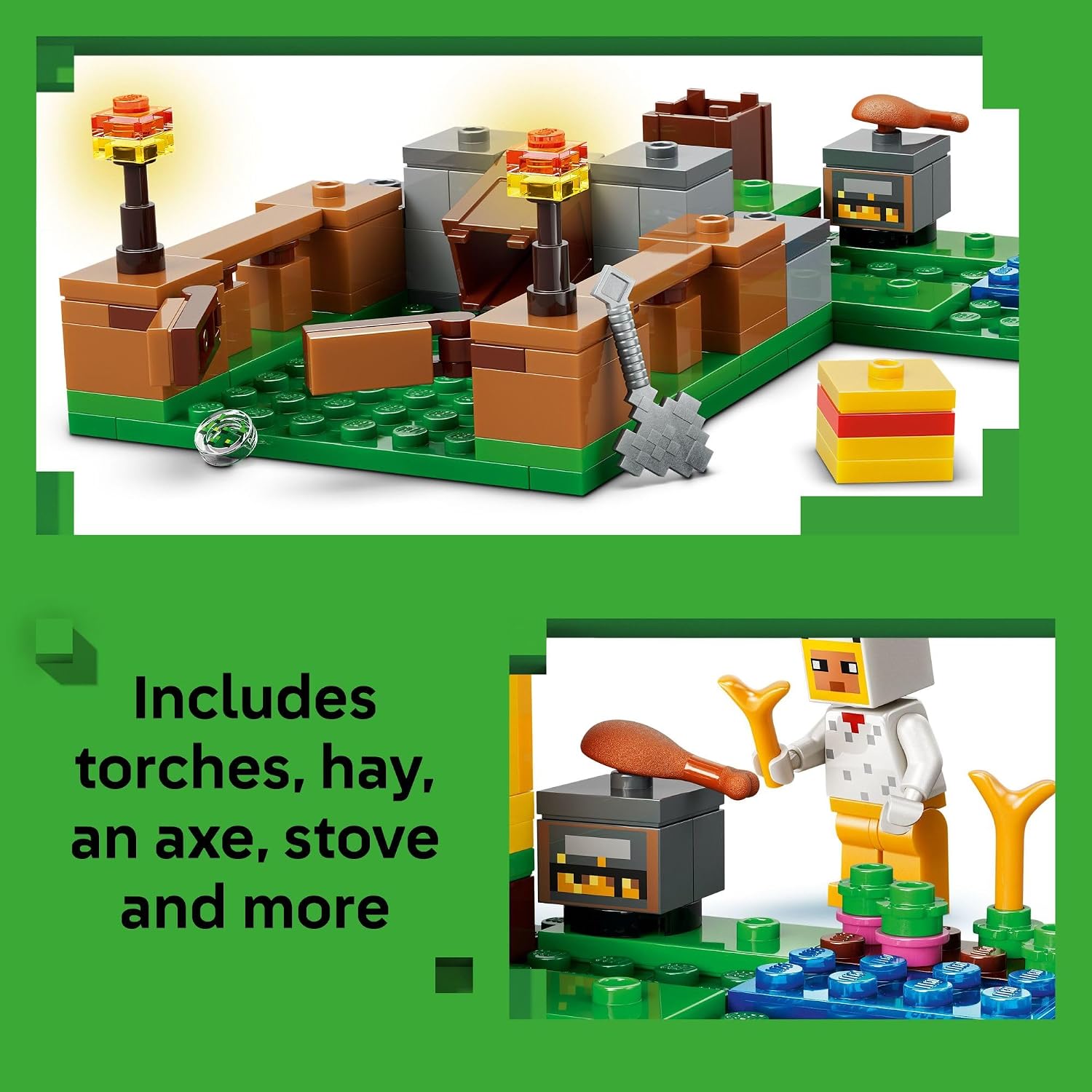 LEGO Minecraft Chicken Farm Building Toy for Kids - Video Game Playset & Figures for Boys & Girls, Ages 7+ - Gift for Birthdays - 21585