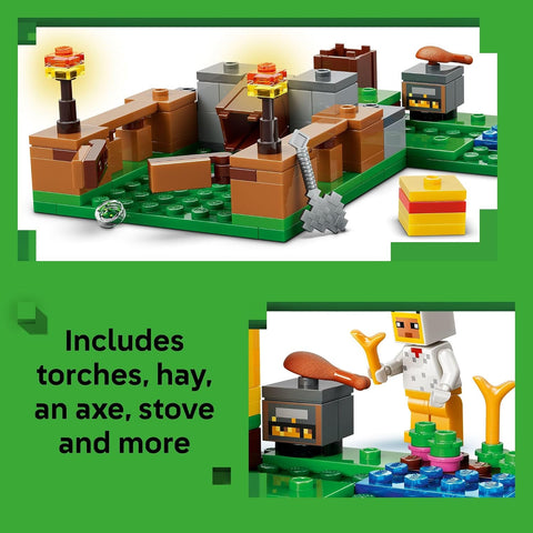 LEGO Minecraft Chicken Farm Building Toy for Kids - Video Game Playset & Figures for Boys & Girls, Ages 7+ - Gift for Birthdays - 21585
