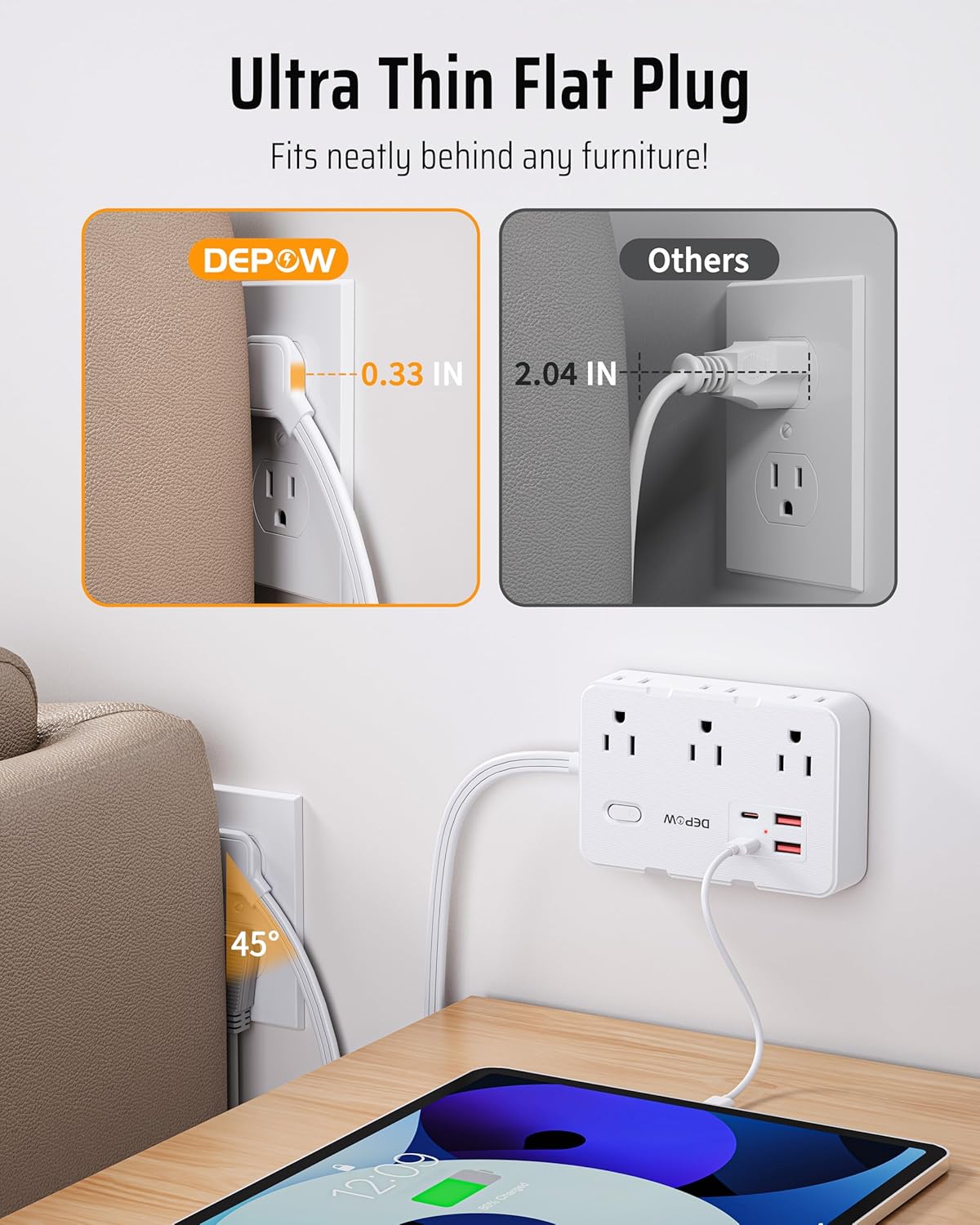 DEPOW 3 FT Power Strip Surge Protector with 6 Outlets 4 USB Ports (2 USB C)