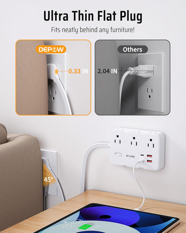 DEPOW 3 FT Power Strip Surge Protector with 6 Outlets 4 USB Ports (2 USB C)