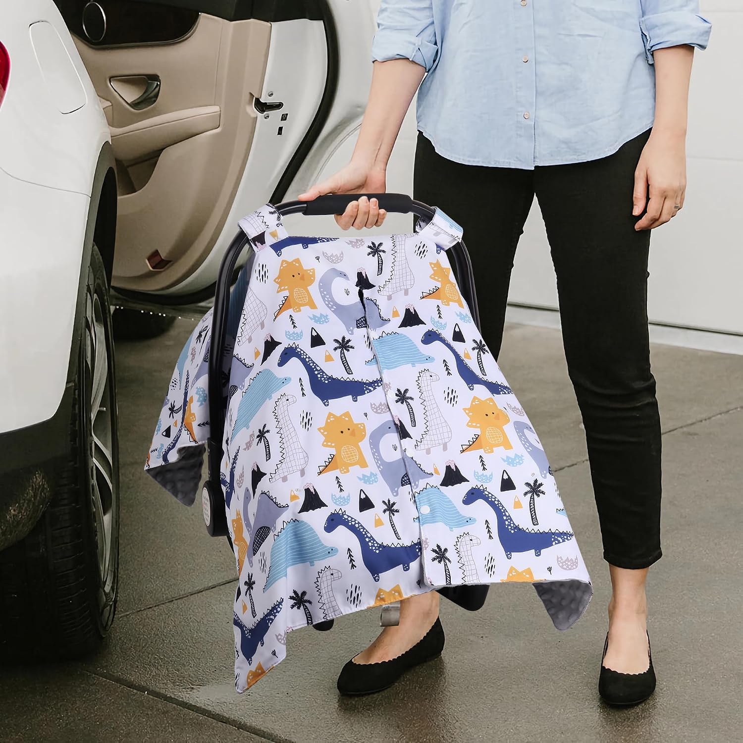Rquite Car Seat Cover Baby Boy, Peekaboo Opening Infant Carseat Canopy