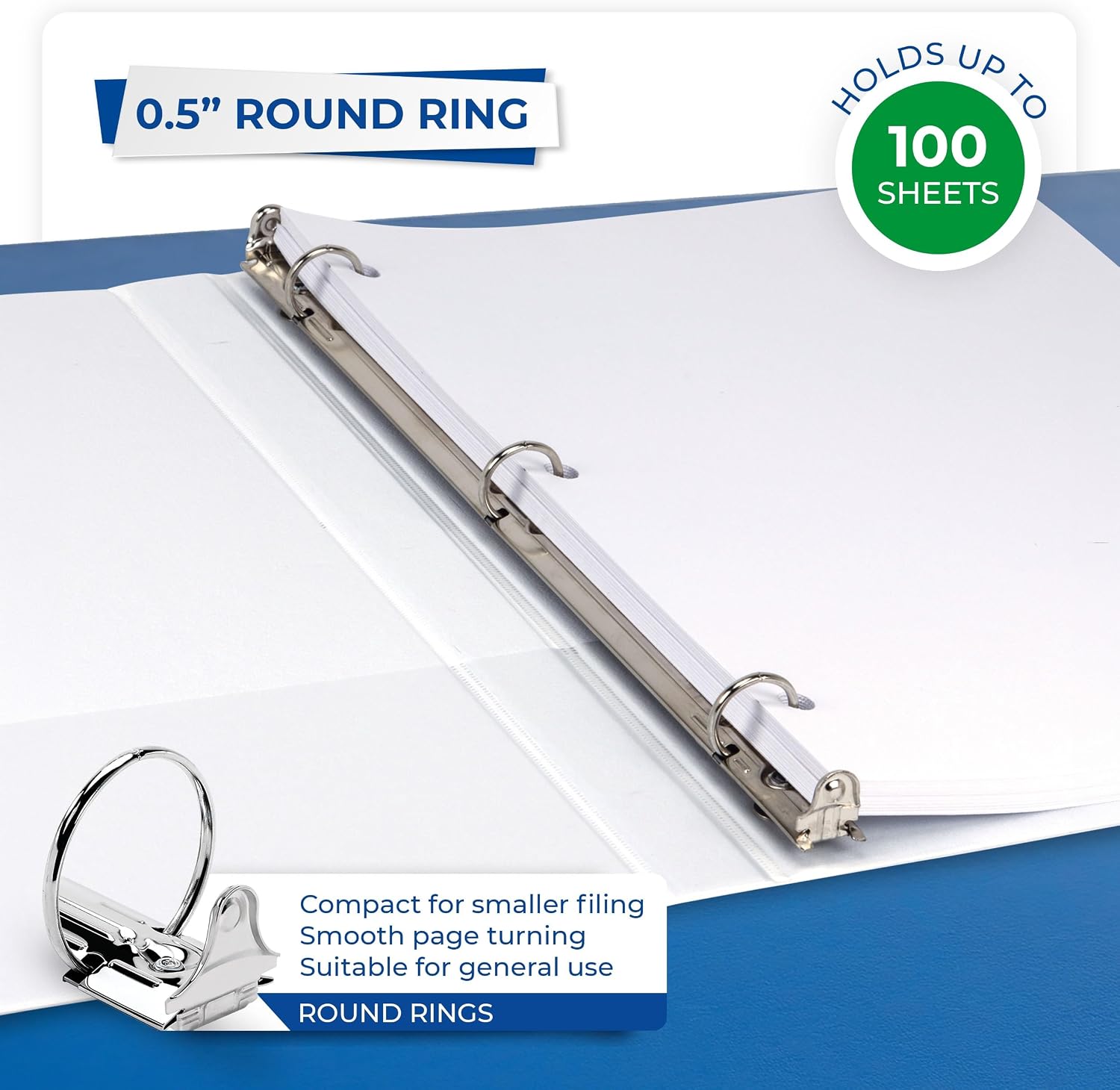 Samsill Economy 0.5 Inch 3 Ring Binder Bulk Pallet, Round Ring Binder, Customizable Clear View Cover, White, Pallet of 768 Binders in 32 Cartons