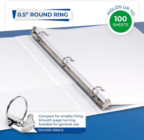 Samsill Economy 0.5 Inch 3 Ring Binder Bulk Pallet, Round Ring Binder, Customizable Clear View Cover, White, Pallet of 768 Binders in 32 Cartons