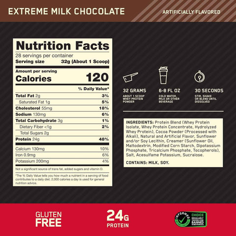 Optimum Nutrition Gold Standard Whey Protein, Extreme Milk Chocolate, 2 LB