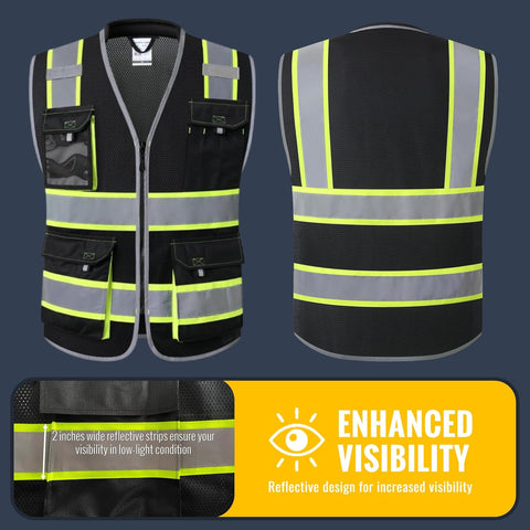 JKSafety Safety Vest for Men Women Hi Vis with Pockets and Cushioned Collar Construction Vest Meet ANSI Standard (BX360)