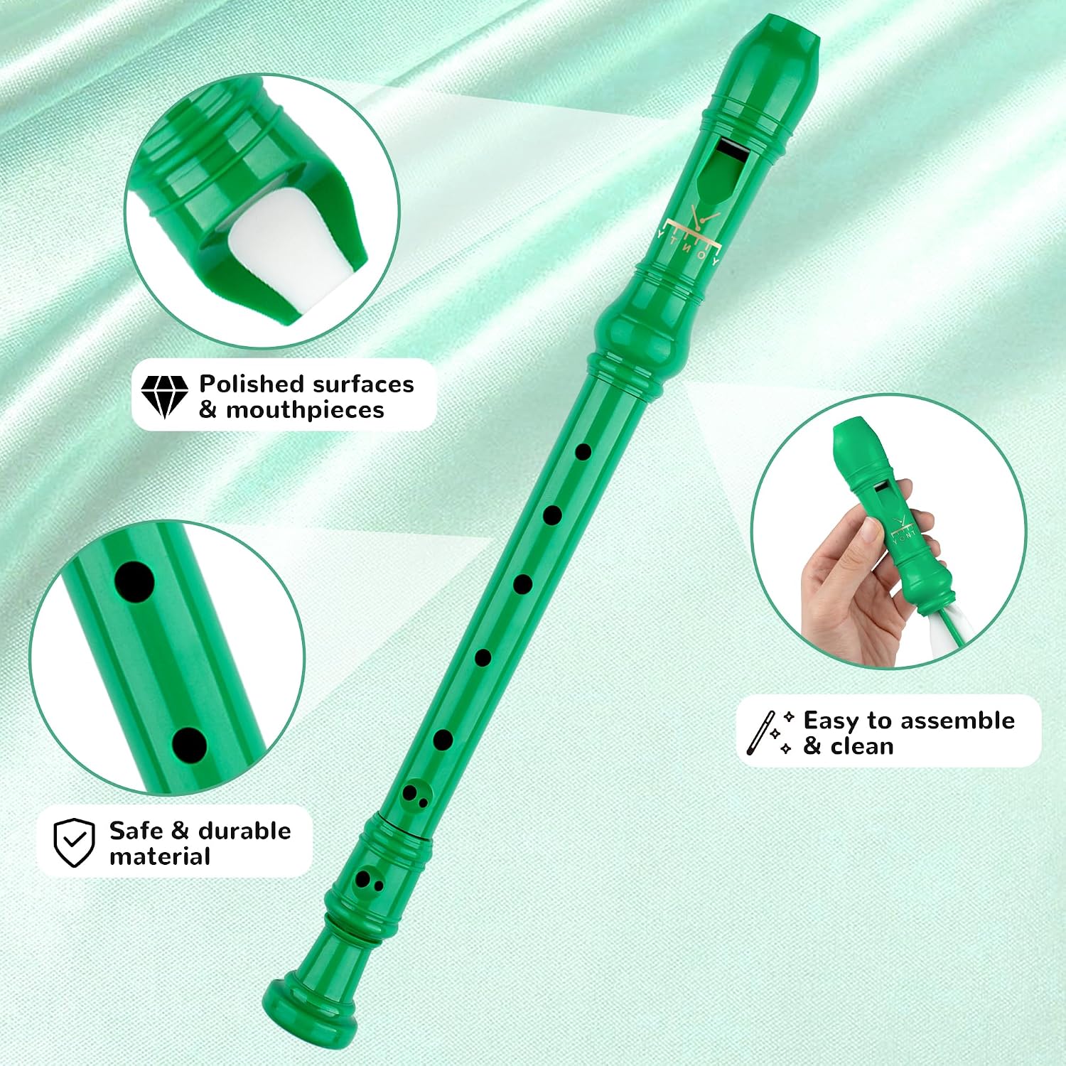 Soprano Recorder Instrument for Kids Students 8-Hole Flute Baroque Fingering with Cleaning Rod for School Beginners, Green Standard