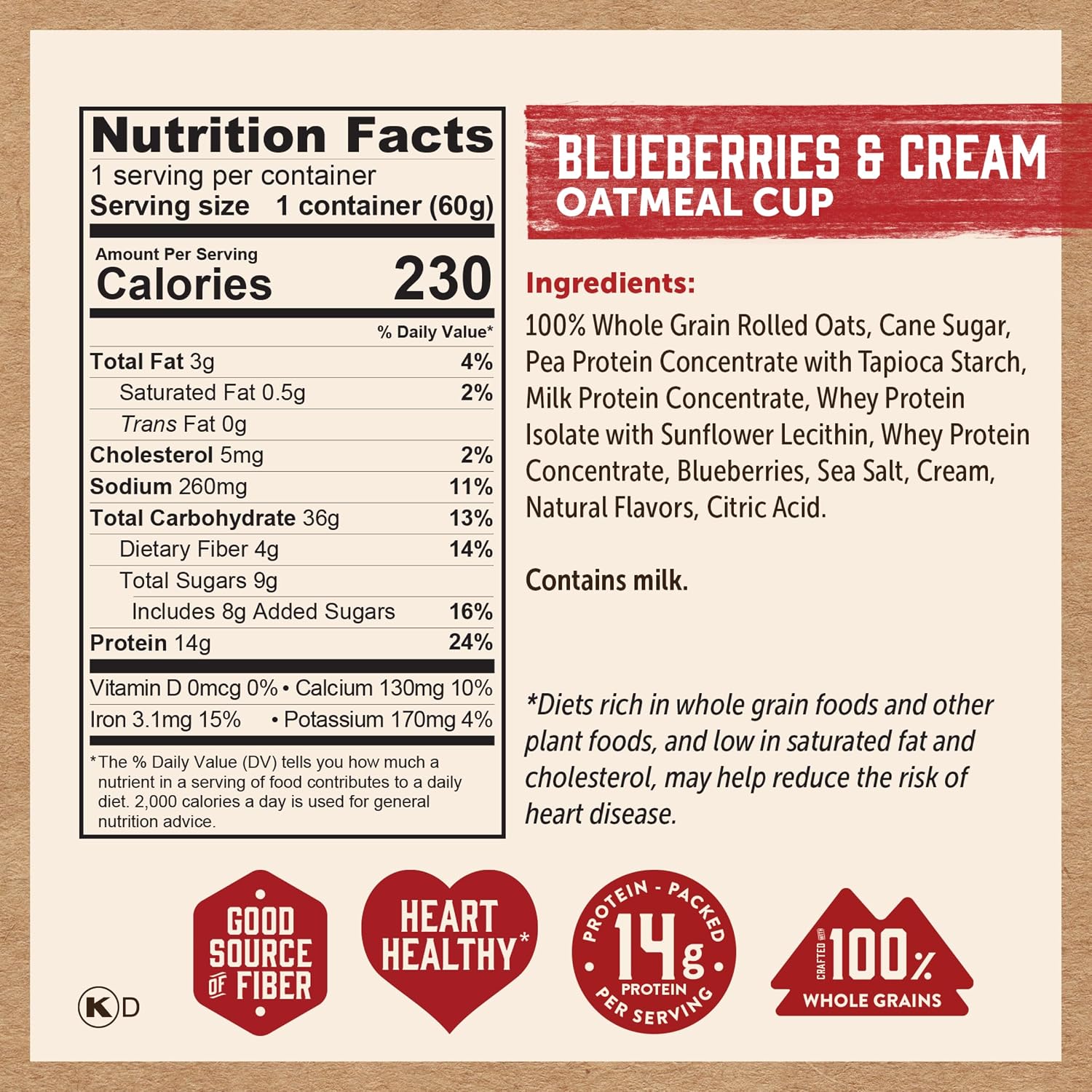 Kodiak Oatmeal Cups Blueberries & Cream, High Protein, Whole Grains, 12pk