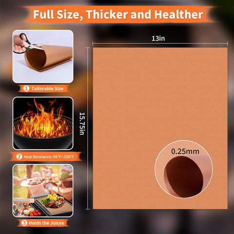WIBIMEN Grill Mats for Outdoor Grill, Copper 7pcs Grill Mat
