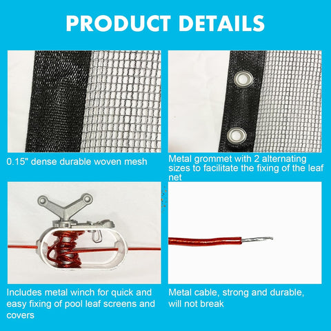 Pool Leaf Net Cover 12x24 Oval Above Ground with Winch and Cable