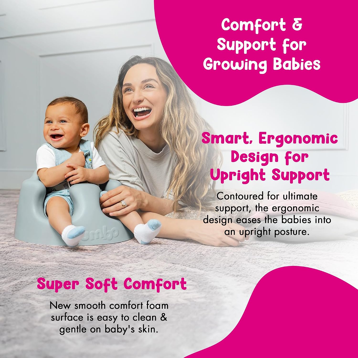 Bumbo Baby Soft Foam Floor Seat Plus+ w/Tray, 3 to 12 Mos., Desert Mirage