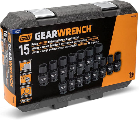 GEARWRENCH 15 Piece 1/2" Drive Universal Impact Metric Socket Set | 84939N