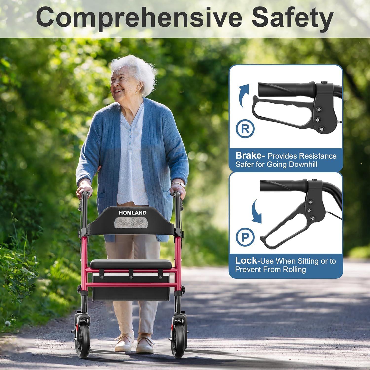 HOMLAND Foldable Rollator Walker with Seat for Seniors, 16" Enlarged Seat