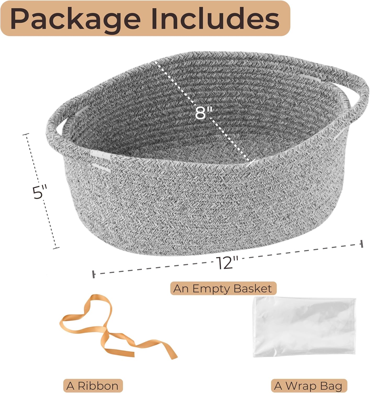Gift Basket Empty, Small Baby Shower Basket for Gifts, Gray