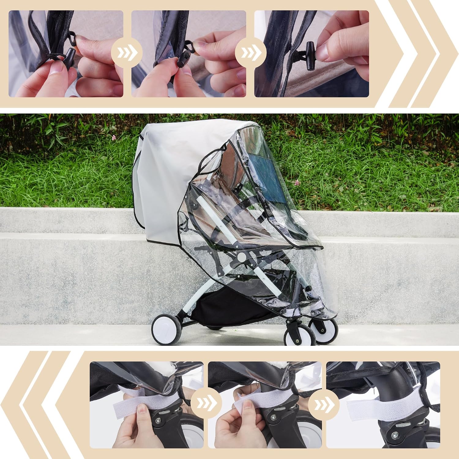 bemece Universal Stroller Rain Cover, Clear EVA Weather Shield
