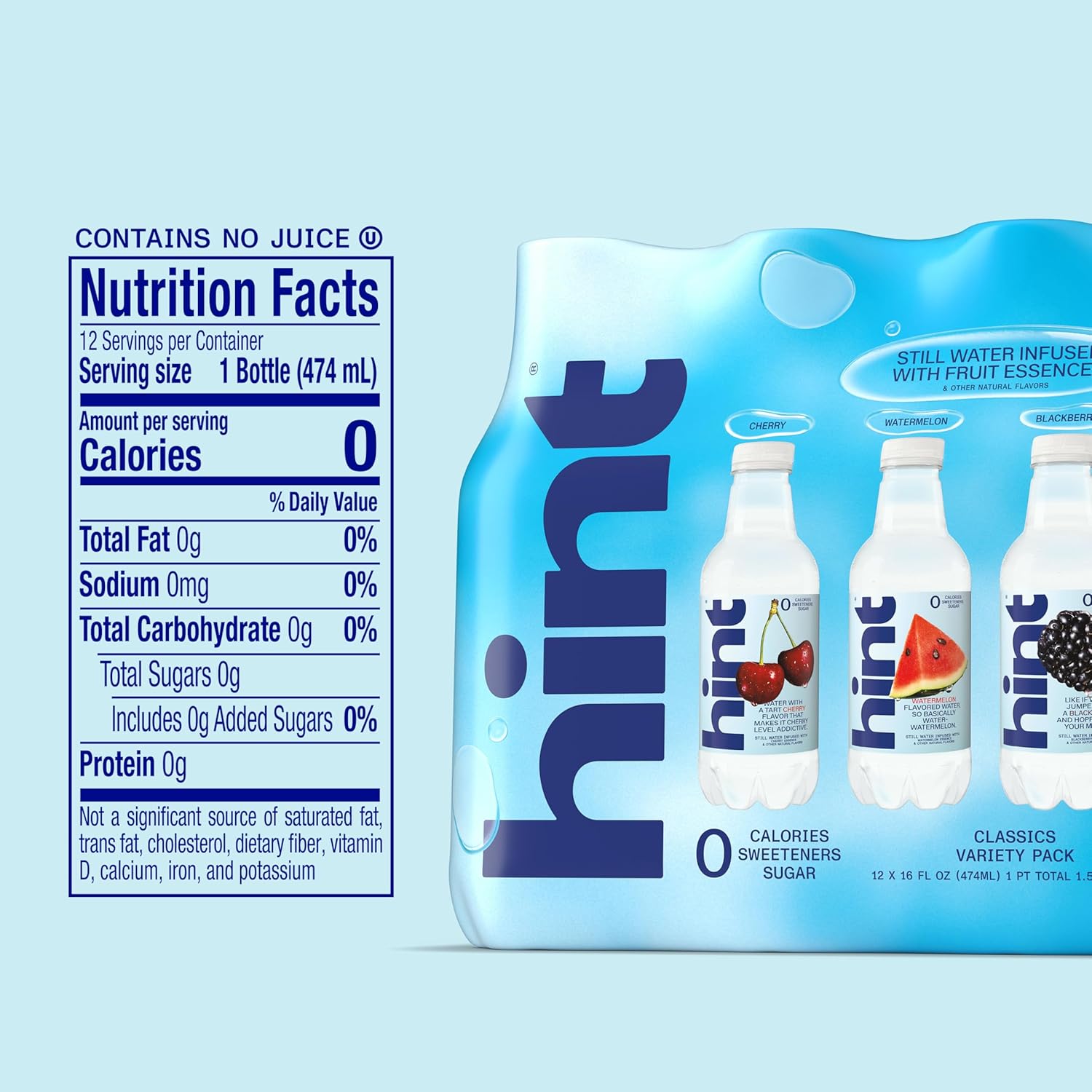 Hint Flavored Water Zero Sugar 0 Calories - Best Sellers Variety (12 pack)