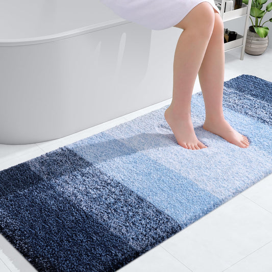 OLANLY Bathroom Rug Mat 59x24, Extra Soft and Absorbent Microfiber Bath Rugs, Non-Slip Plush Shaggy Bath Carpet Runner, Machine Wash Dry, Bath Mats for Bathroom Floor, Tub and Shower, Navy