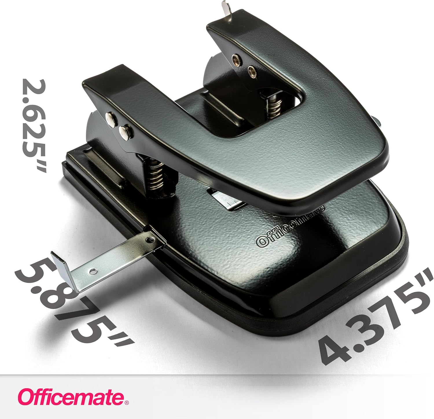 Officemate 2 Hole Punch - 30 Sheet Capacity, Manual Paper Punch with Adjustable Paper Guide, Durable Metal Construction, Removable Chip Tray, Black