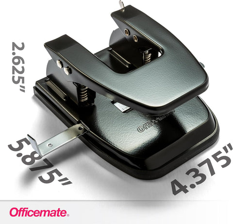 Officemate 2 Hole Punch - 30 Sheet Capacity, Manual Paper Punch with Adjustable Paper Guide, Durable Metal Construction, Removable Chip Tray, Black